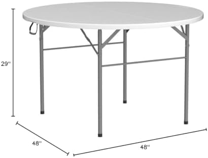 VINGLI White 48" Round Bi-Folding Commercial Table, 4 Feet Portable Plastic Dining Card Table for Kitchen or Outdoor Party Wedding Event, 1-Pack