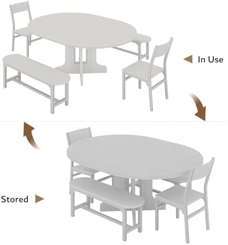 iPormis 5-Piece Round Dining Table Set for 4-6, 59" Extendable Dining Ro...