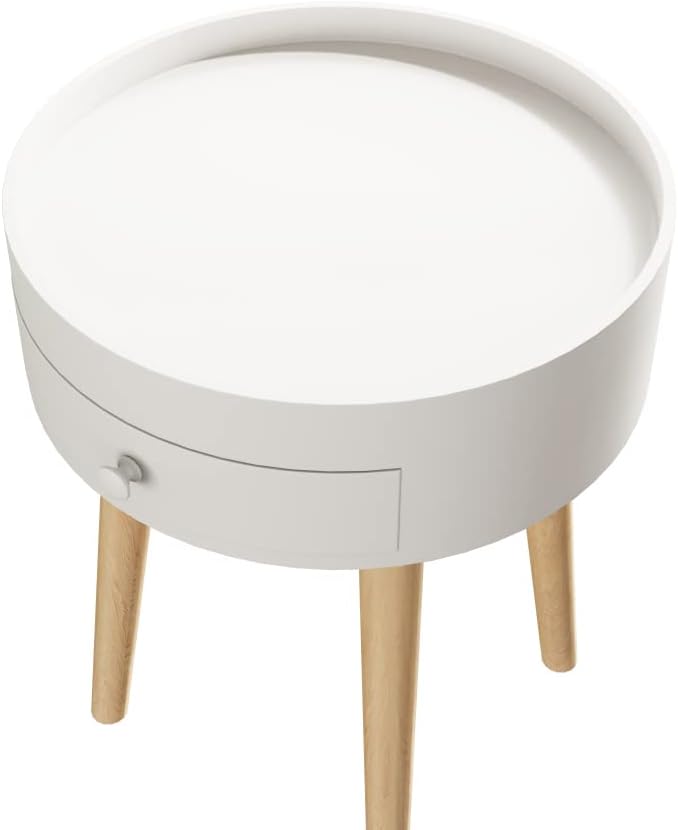 18" H Modern Nightstand with Storage Drawer & Oak Legs Bedside Table...