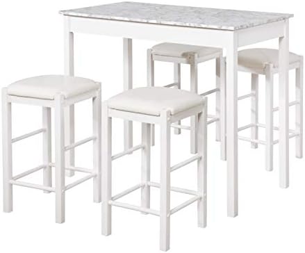 Linon White 3 Piece Faux Marble Tavern Set
