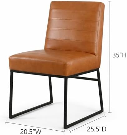 HomePop Channeled Metal Dining Chair - Caramel Brown Faux Leather (Single Pack)
