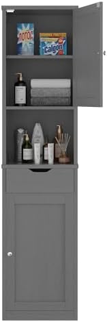 Walsunny Tall Bathroom Storage Cabinet with 6 Adjustable Shelves, Gray