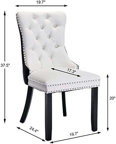 Black and White Dining Chairs Set of 2, Velvet Back, PU Leather Seat