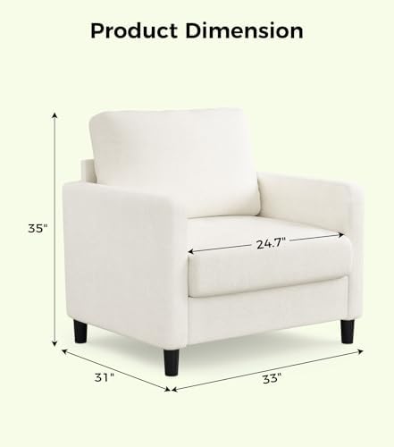 Welzona Sofa Accent Chair, 33" Reading Chair, Comfy Teddy Arm Chairs | C...