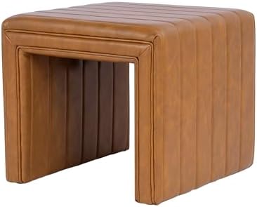 HomePop 19" Modern Channel Tufted Ottoman - Carmel Brown Faux Leather