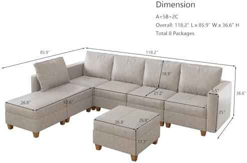 EASE MOOSE Leather Sectional L Shaped Sofa with Storage Ottomans, Whitesand |...