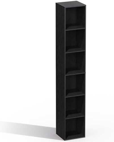 6 Cube Storage Organizer, Narrow Open Shelf Bookcase, Freestanding 6 Cube Sto...
