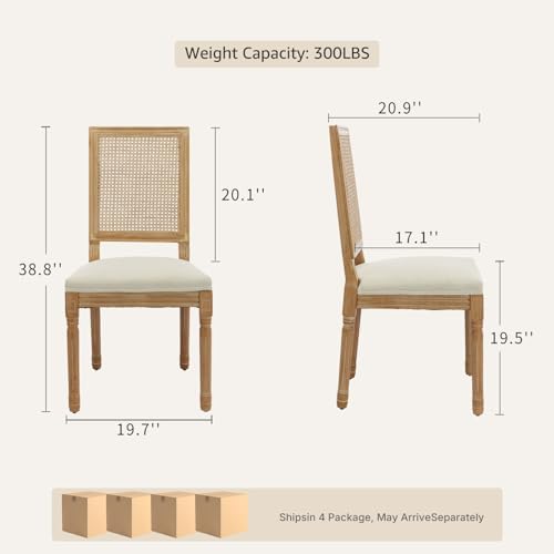 Vintage French Country Dining Chairs Set of 8, Rattan Dinning Chair with a Sq...