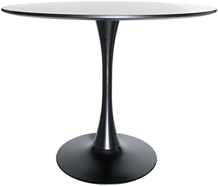 LeisureMod Bristol 35" Round Dining Table, Modern MDF Wood in Black Meta...