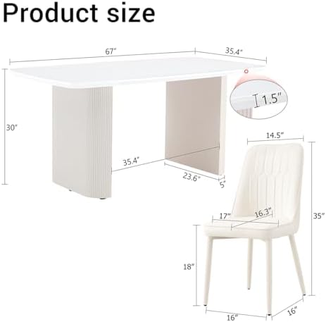 Ebullient 67'' Modern Dining Table Set for 6, White Kitchen Table Cha...