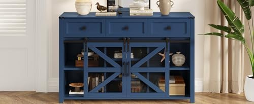 Virubi 55 in Sideboard Buffet Cabinet with Storage,Sliding Barn Doors,3 Drawe...