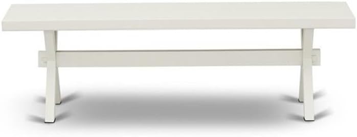 Pemberly Row X-Style Wood Dining Bench, 60 in, Rubberwood Construction, Linen...
