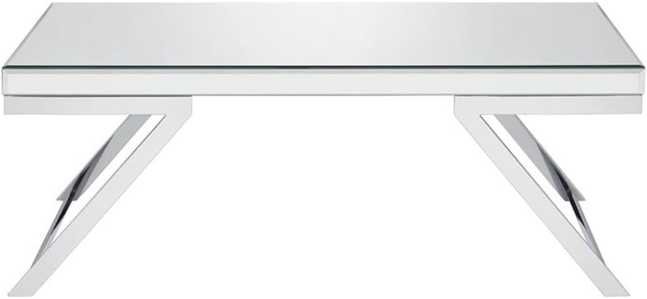 Pemberly Row 3-Piece Coffee Table Set, Mirrored Glass Tops, Chrome Metal Base...