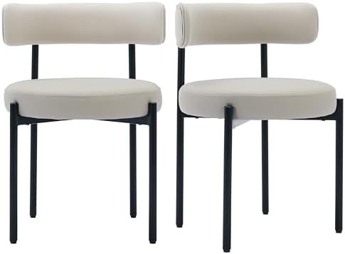 Modern Dining Chairs Set of 6, Faux Leather, Beige Grey