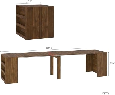 Transformer Dining Table for 2-12 People with Storage, Walnut | Expandable Design, Built-In Leaf Storage, Side Storage Space, Thanksgiving & Gatherings, Apartment Friendly