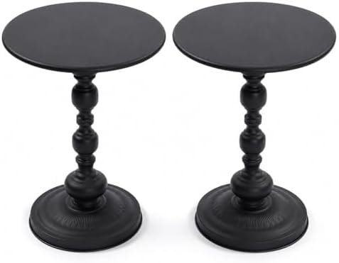 Vintage Matte Black Round Metal Side Table Set of 2 for Living Room, Office | End Tables, Nightstand, Drink and Coffee Accent Tables, Decorative Sofa Bedside Tables for Small Space, Bedroom, Apartment