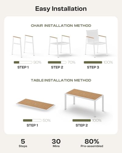Outdoor Dining Set for 4, Aluminum Patio Table and Chairs Set, 5-Piece All We...