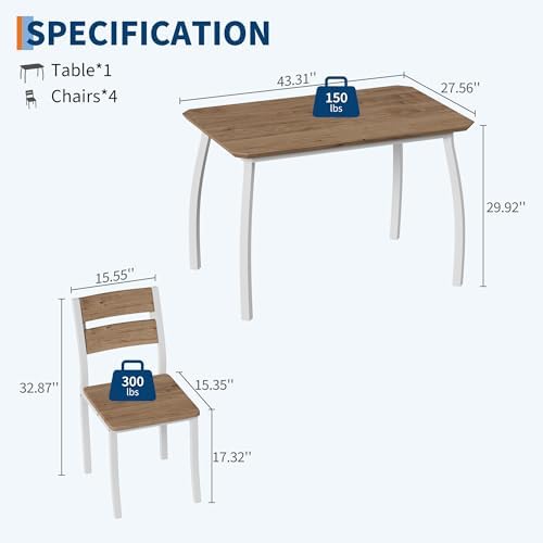 IDEALHOUSE Dining Table Set for 4 Modern Kitchen Table and Chairs Set with Ch...