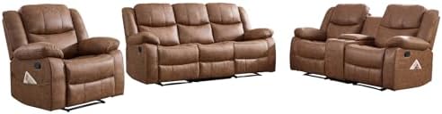 EBELLO 3 Pieces Faux Leather Recliner Sofa Furniture Set, Includes a Manual R...