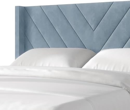 Queen Platform Bed Frame with Chevron-Stitched Wingback Headboard, Velvet Uph...