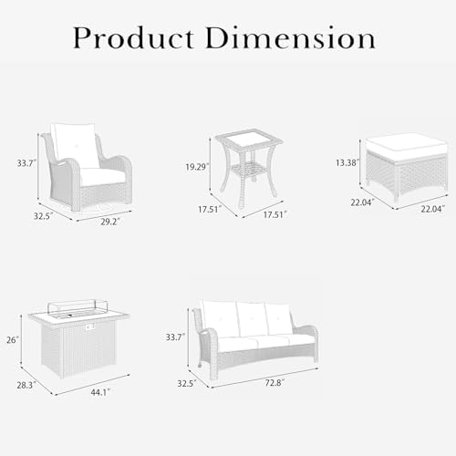 LayinSun 10 Pieces Outdoor Patio Furniture Set with Fire Pit Table, Rattan Wi...