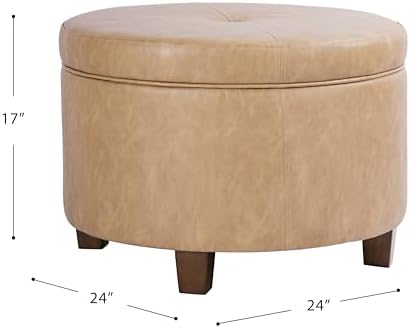 HomePop 24" Large Leatherette Storage Ottoman - Sand Faux Leather