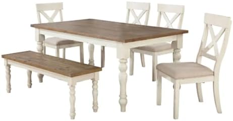 Roundhill Furniture Prato 6-Piece Dining Set, Dining Table with 4 Cross Back ...