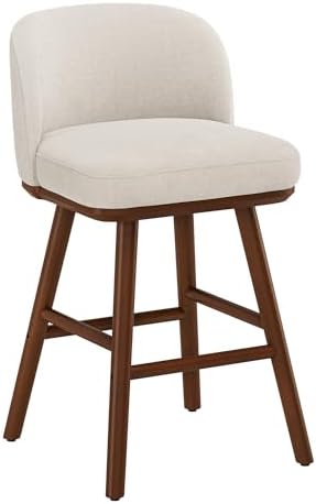 LUE BONA Bar Stools Set of 3, 27.6" Wooden Legs, Fabric in Beige