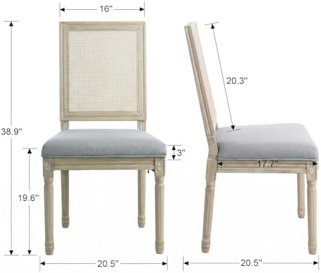 chairus Farmhouse Dining Chairs Set of 4, Rectangle Rattan Back French Countr...