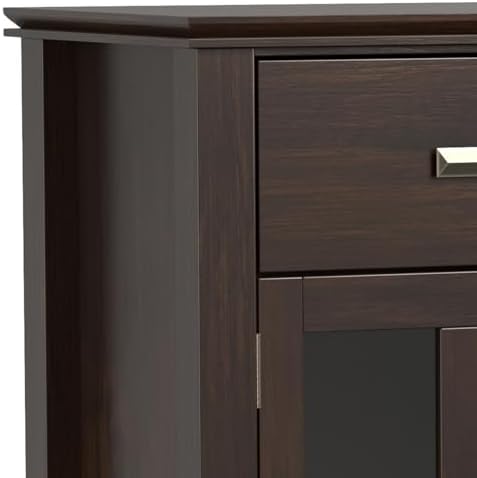 SIMPLIHOME Artisan 54" Wide Solid Wood 3-Door Buffet in Dark Chestnut Brown