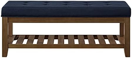 24KF Large Rectangular Upholstered Tufted Linen Fabric Ottoman Bench, Padded ...