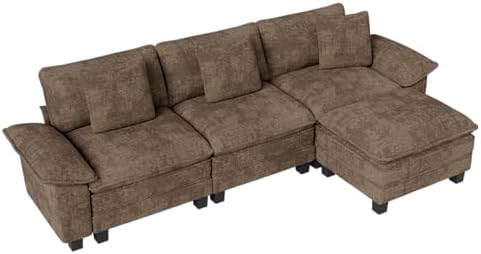 MIXPATIO 124" 4-Seat L Shaped Modular Sectional Sofa,Chenille Taupe | Mo...