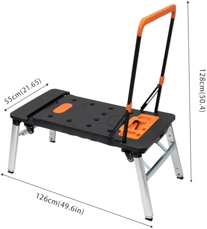 7-in-1 Multifunctional Work Platform, Folding Scaffold Workbench Utility Cart Lockable Mobile Repair Table Adjustable Height Loading Platform for Home Auto Repair Woodworking Construction Moving