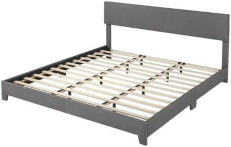 Allewie King Size Upholstered Bed Frame Adjustable Headboard, Dark Grey