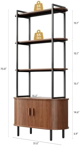 ComfyCorner 4 Tier Bookshelf with Cabinet, 71" Tall Display Bookcase Walnut