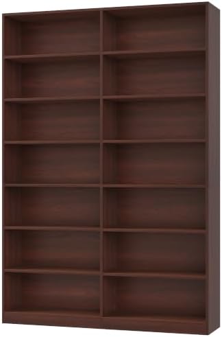 FACBOTALL 83.7" Tall Bookshelf Bookcase, 7-Tier Double Bookshelves, Cherry