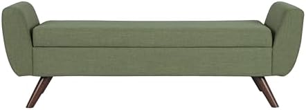 HomePop 60" Modern Storage Bench with Wood Legs - Olive Green Woven