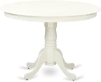 East West Furniture HLVA3-LWH-W 3 Piece Dining Room Furniture Set Contains a Round Kitchen Table with Pedestal and 2 Dining Chairs, 42x42 Inch, Linen White