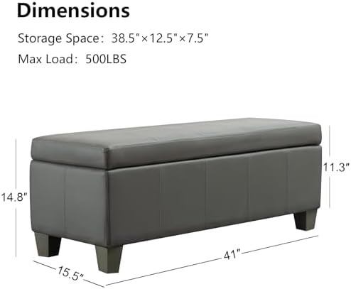 41" Storage Ottoman, Storage Bench with Safety Hinge, Upholstered Synthe...