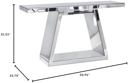 56" Silver Mirrored Console Table, Rectangle Glass Couch Behind Sofa Tab...