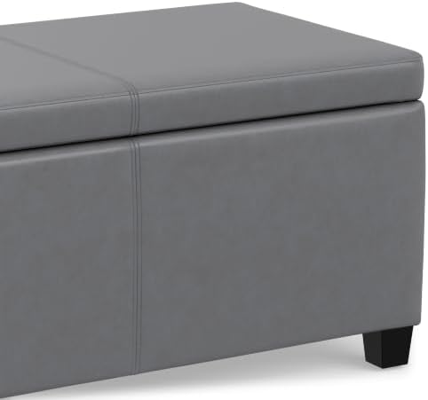 SIMPLIHOME Avalon 48" Wide Vegan Leather Storage Ottoman in Stone Grey |...