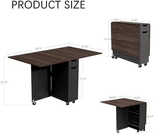 Folding Dining Table for 2-6, Easy Assembly, Dark Brown+Black