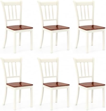 POWERSTONE Dining Chairs Set of 6, Rubberwood Kitchen Chairs, White