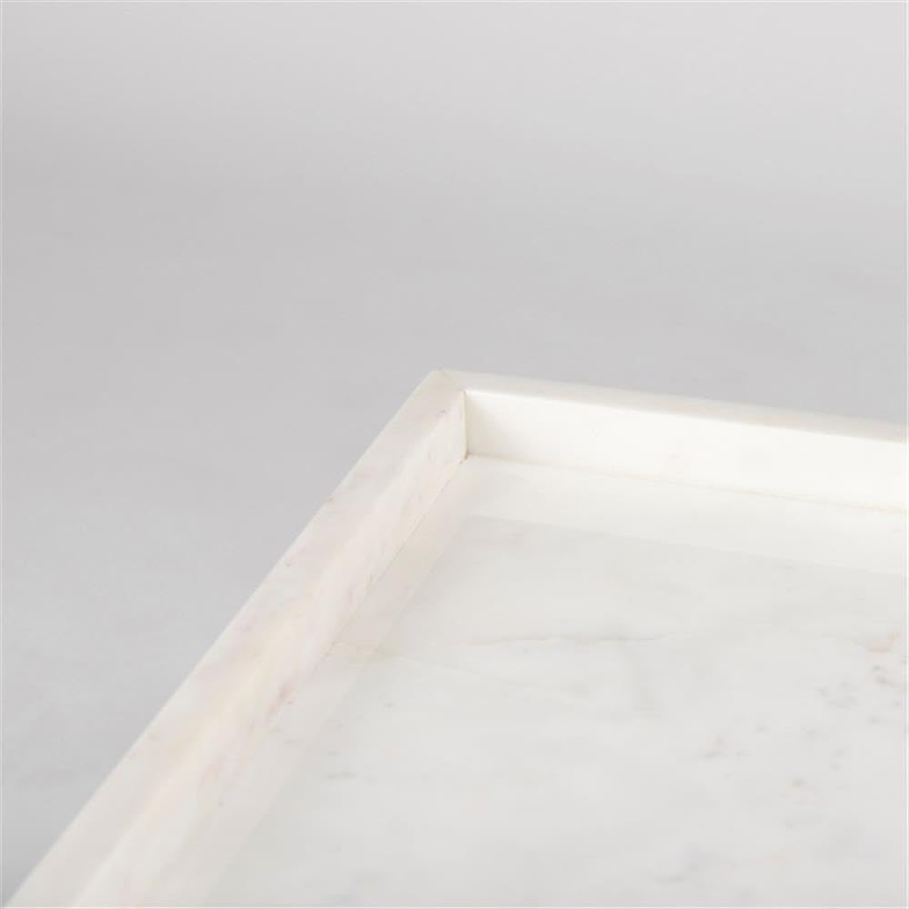 Pemberly Row Square White Marble and Black Metal End Table, 18 in x 18 in x 2...