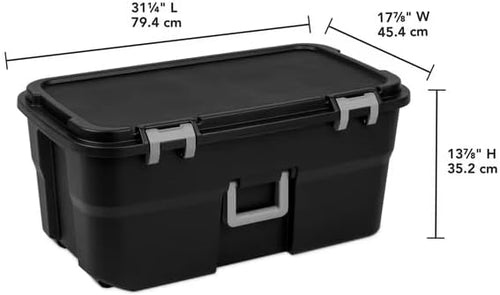 22 Gallon Heavy Duty Plastic Wheeled Footlocker Storage Trunk, Lockable with Wheels and Handle, Black, for Garages, Basements, Attics, College Dorms, or Camping Trips