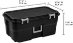22 Gallon Heavy Duty Plastic Wheeled Footlocker Storage Trunk, Lockable with Wheels and Handle, Black, for Garages, Basements, Attics, College Dorms, or Camping Trips