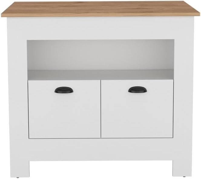 Kitchen Island Geneva, White/Macadamia with Spacious Workspace and Ample | 40...