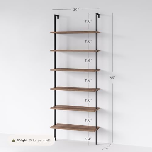 Nathan James Theo 6-Shelf Tall Bookcase, Wall Mount Bookshelf with Reclaimed ...