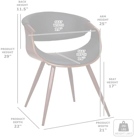 Armen Living Butterfly Mid-Century Dining Chair in Walnut Finish and Blue Fab...