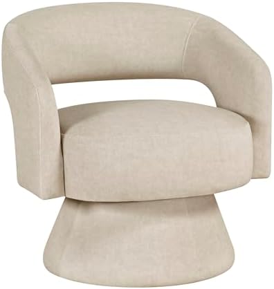 Lexicon Swivel Accent Chair, Modern Velvet Round Barrel Chair, Taupe | Swivel...
